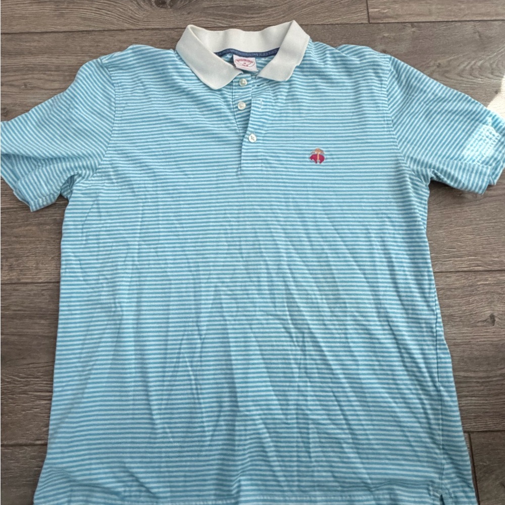 Brooks Brothers Light Blue and White Striped Polo with White Collar